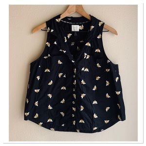 Anthropologie HD In Paris Winnie Bumble Bee Top Sleeveless Black Yellow Size 12